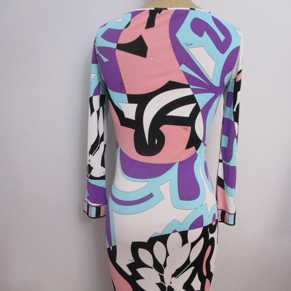 Rayon Dress Retired Bright Graphic Abstract Print Border Italy - Picture 9 of 13